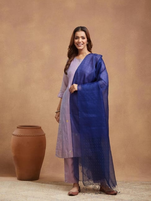 Fabindia Blue Silk Woven Design Dupatta-picture-22