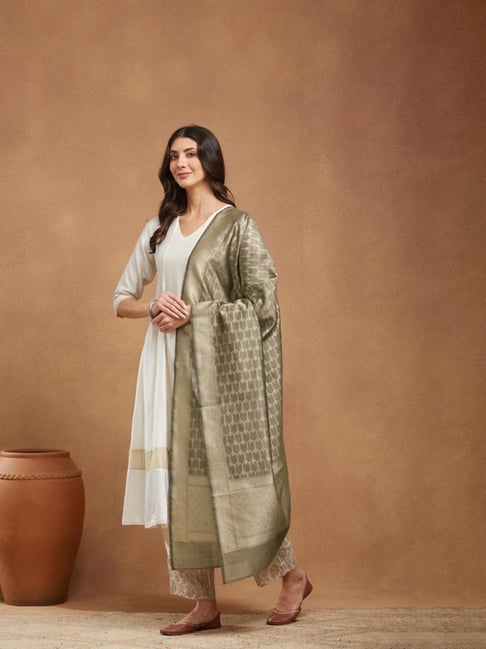Fabindia Grey Cotton Silk Woven Design Dupatta-picture-37