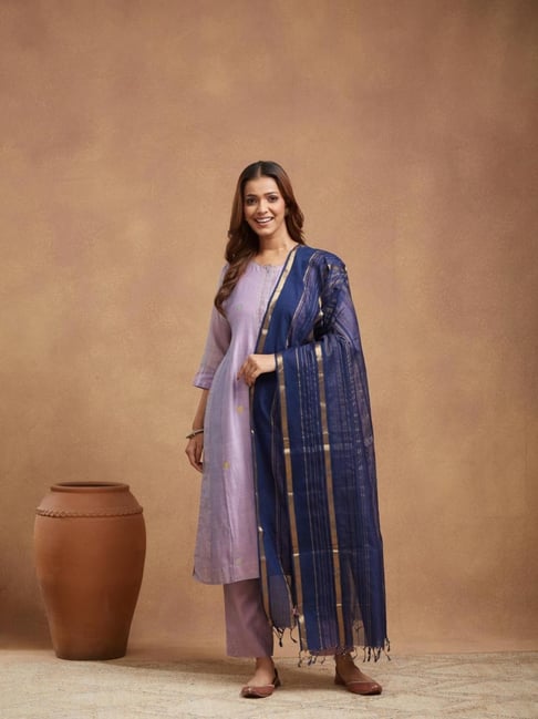 Fabindia Blue Cotton Silk Woven Design Dupatta-picture-25