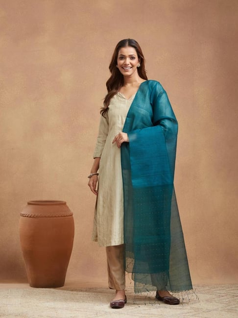 Fabindia Green Silk Woven Design Dupatta-picture-33