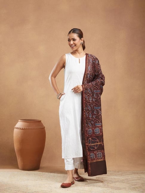 Fabindia Black Cotton Silk Printed Dupatta-picture-42