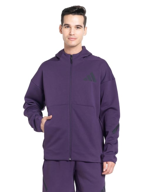 Adidas Purple Regular Fit Sports Hoodie-image-16