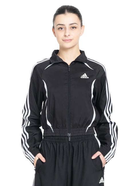 Adidas Originals Black Slim Fit Striped Sports Jacket-image-37