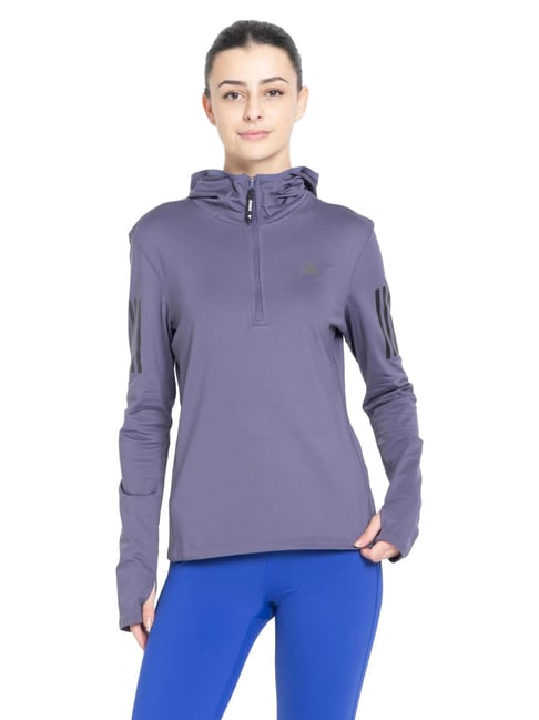Adidas Purple Slim Fit Sports Hoodie-image-46