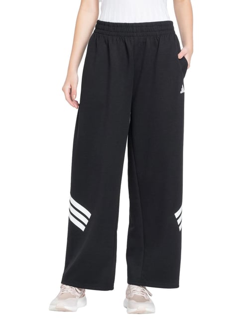 Adidas Black Cotton Slim Fit Striped Trackpants