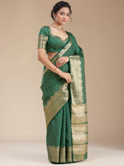 Koskii Bottle Green Zariwork (Gold) Tussar Silk Saree-picture-15