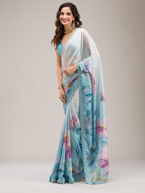 Koskii Sky Blue Stonework Satin Saree-picture-18