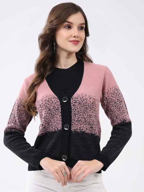 Monte Carlo Black Pink Colourblocked Cardigan-image-11