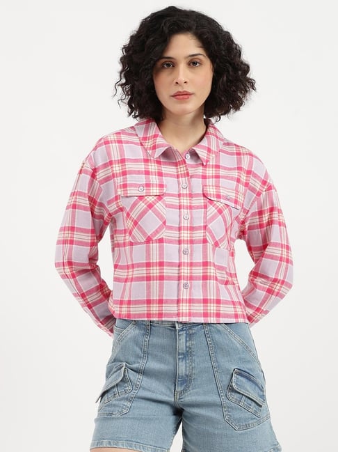 United Colors of Benetton Pink Regular Fit Checked Shirt