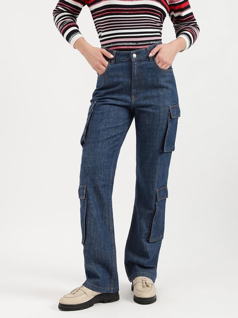 United Colors of Benetton Blue Straight Fit Solid Cargo Jeans-picture-33