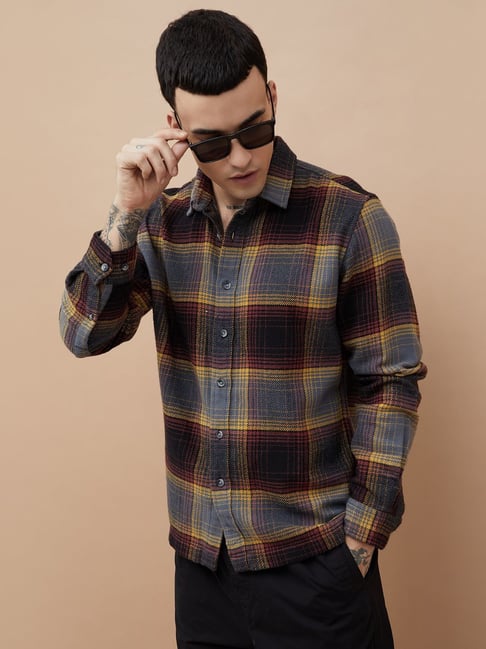 Forca By Lifestyle Grey Regular Fit Checks Shirt