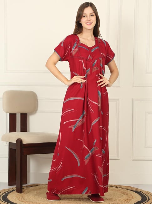 Sweet Dreams Red Cotton Abstract Night Dress-picture-20