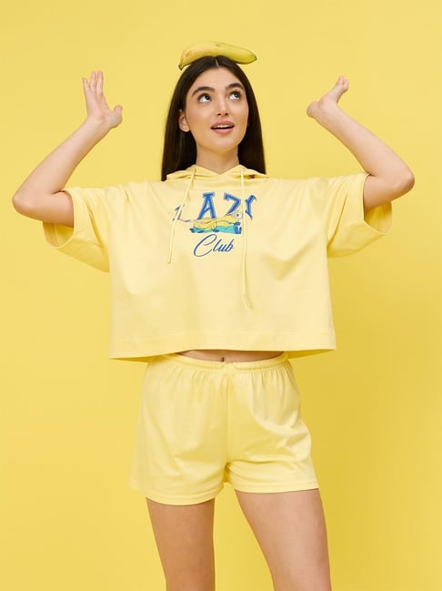 Sweet Dreams Mellow Yellow Cotton Graphic T-Shirt Shorts Set-picture-10