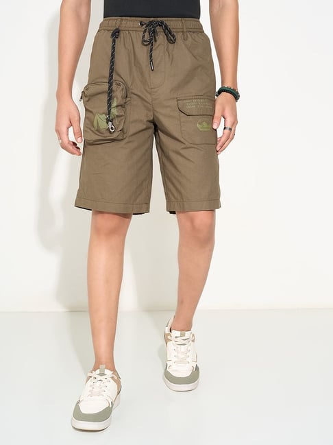 7 Alt By Pantaloons Green Relaxed Fit Printed Cargo Shorts
