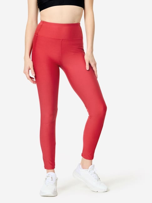 Domyos By Decathlon Red Regular Fit Sports Tights