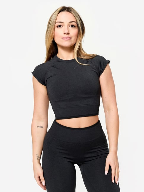 Domyos By Decathlon Black Regular Fit Crop Top