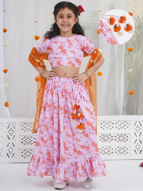 Little Bansi Girls Pink Printed Lehenga Set-picture-17
