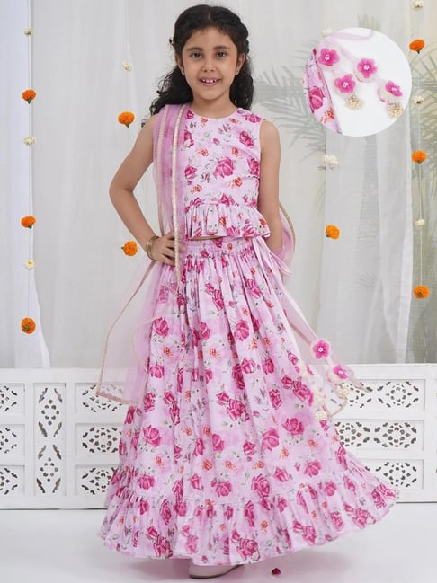 Little Bansi Girls Pink Printed Lehenga Set-picture-18
