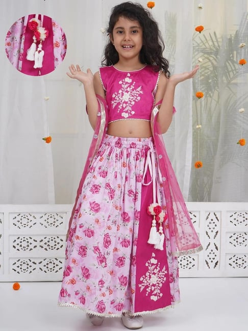 Little Bansi Girls Pink Silk Printed Lehenga Set-picture-16