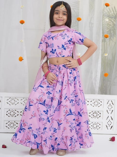 Little Bansi Girls Pink Printed Lehenga Set-picture-19