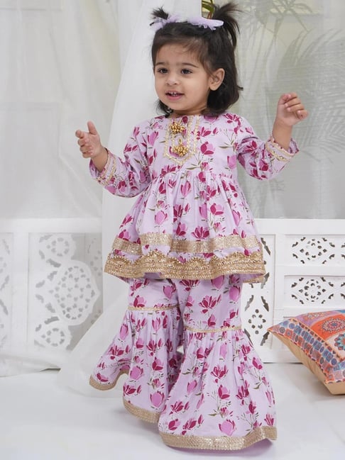 Little Bansi Girls Pink Cotton Printed Kurta Set-picture-14