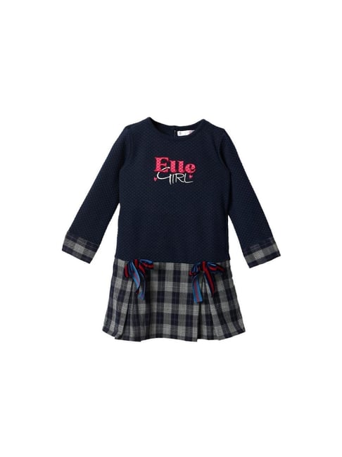 Elle Girl Navy Blue Graphic Regular Fit Dress