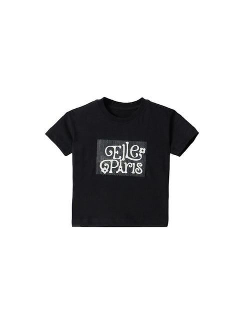 Elle Girl Black Graphic Regular Fit T-Shirt