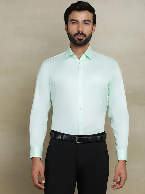 JadeBlue Light Green Cotton Regular Fit Shirt