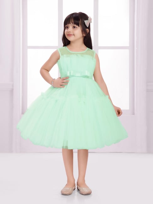Ministitch Girls Green Net Solid Frock-picture-15