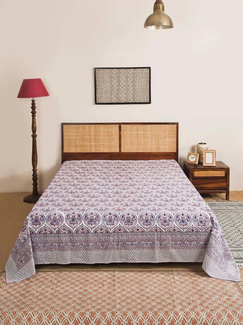Fabindia Jamuni Lilac Cotton Printed 116 TC Single Bed Cover-picture-45