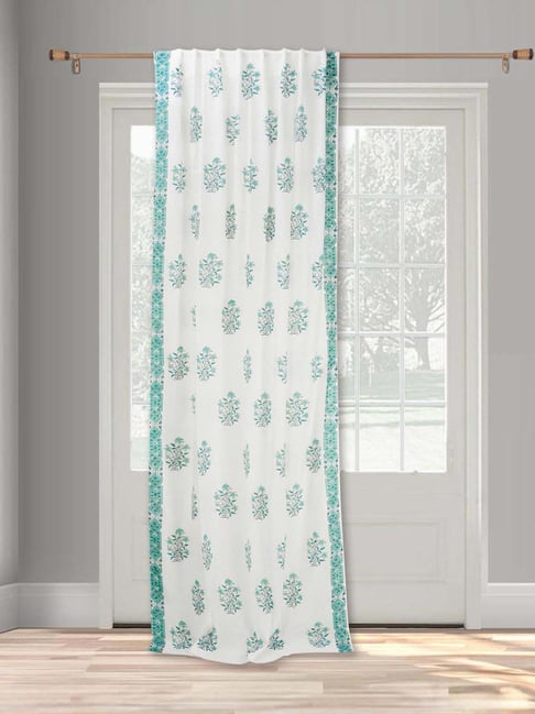 Fabindia Miran Teal Cotton Printed Curtain (9 ft)-picture-31
