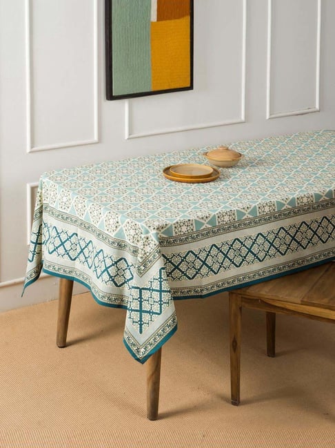 Fabindia Anar Teal Cotton Printed Table Cloth-picture-35