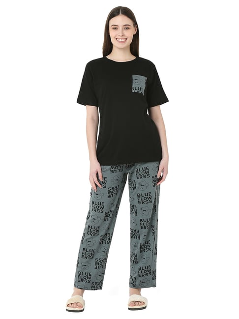 Smarty Pants Black Cotton Printed Pyjama Set-picture-24