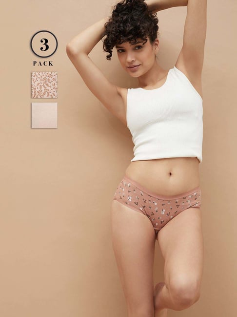 Ginger By Lifestyle Beige Regular Fit Printed Panties - Pack Of 3
