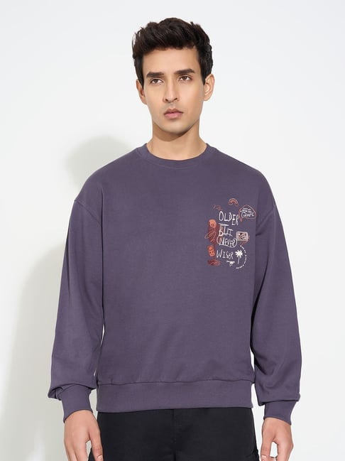 People By Pantaloons Purple Boxy Fit Printed Sweatshirt