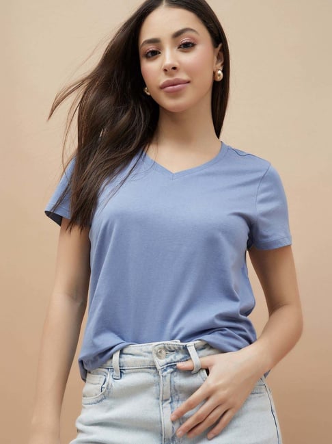 Fame Forever By Lifestyle Dark Blue Cotton Regular Fit T-Shirt-picture-24