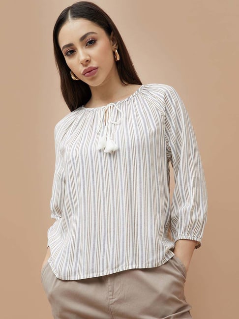 Fame Forever By Lifestyle Off White Regular Fit Striped Top-picture-31