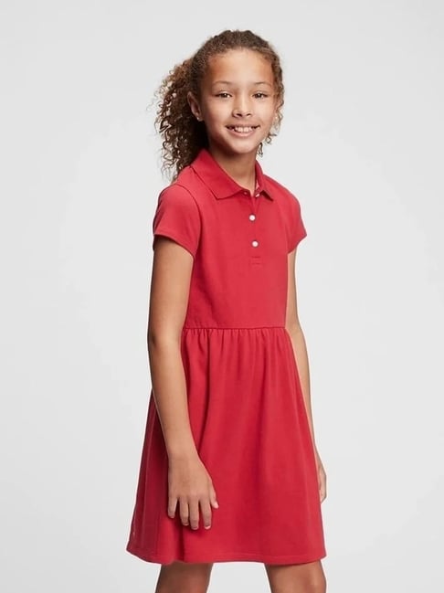 GAP Girls Red Relaxed Fit Solid Short Sleeves Dress