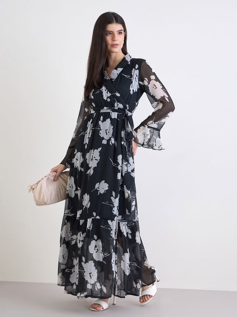 Styli Black Synthetic Regular Fit Floral Print Dress-picture-11