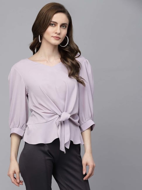 Gipsy Lavender Solid Georgette Regular Fit Top-picture-25