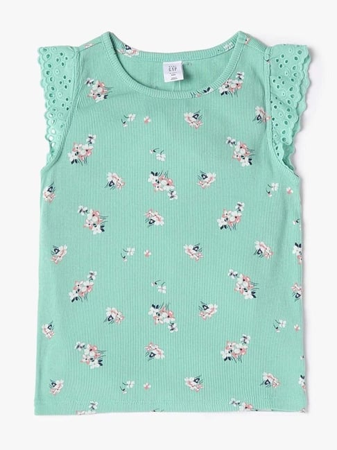 GAP Girls Green Regular Fit Floral Short Sleeves Top-picture-19