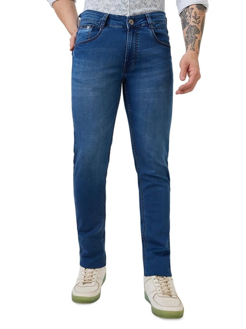 Parx Dark Blue Cotton Blend Tapered Fit Jeans-picture-32