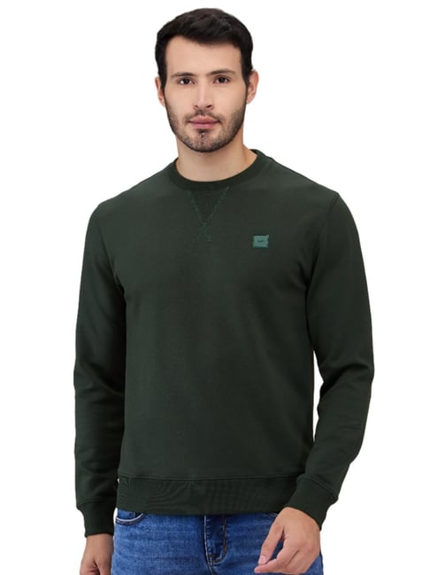 ColorPlus Dark Green Cotton Blend Regular Fit Sweatshirt