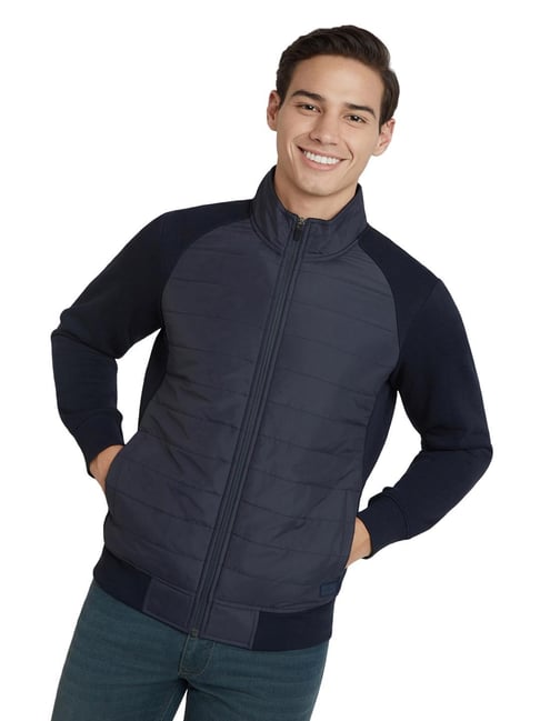 Parx Dark Blue Cotton Blend Regular Fit Sweatshirt