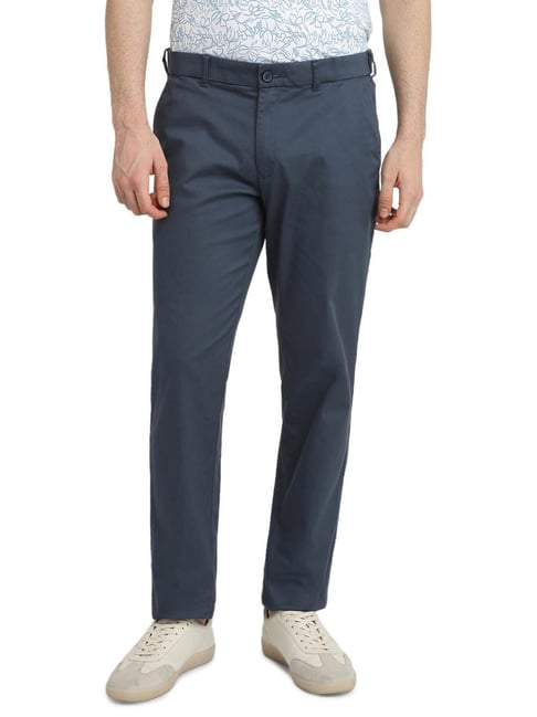 ColorPlus Slim Fit Dark Blue Cotton Blend Trousers