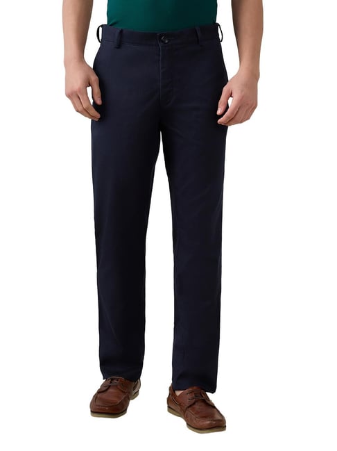 ColorPlus Slim Fit Dark Blue Pure Cotton Trousers
