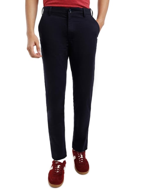 ColorPlus Dark Blue Cotton Blend Slim Fit Trousers