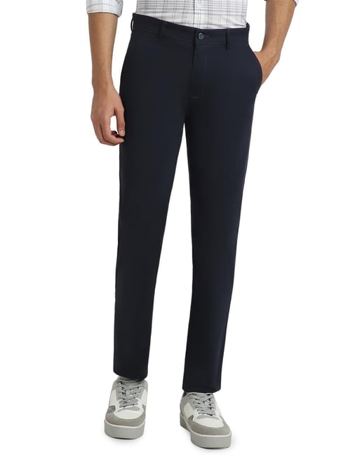 Park Avenue Dark Blue Cotton Blend Slim Fit Trousers-picture-15