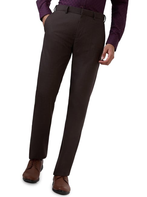 Raymond Dark Brown Polyester Blend Contemporary Fit Trousers-picture-26