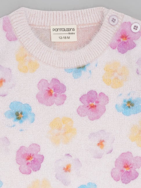 Pantaloons Baby Girls Barely Pink Floral Print Sweater